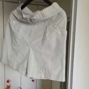 Cream Bermuda Shorts with Button-Waist Detail